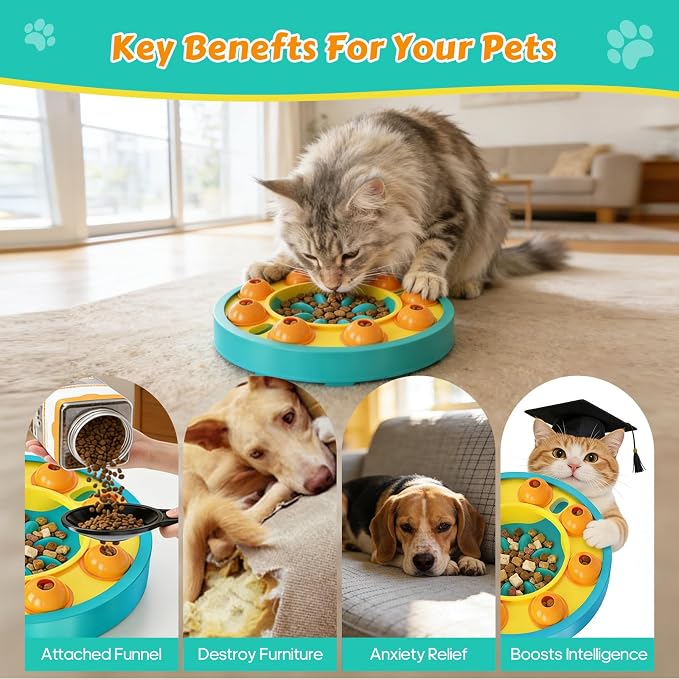 Dog Food Puzzle Toys Interactive Game Toy for IQ Training Enrichment Dog Food Puzzle Slow Feeder for Small, Medium Dogs and All Cats (Blue Bowl)