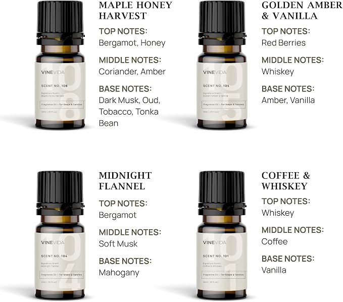 VINEVIDA [Set of 8] Autumn Scents for Candle Making, Made in USA Candle Fragrance Oil, Soap Making Essential Oils, Diffuser Oil Scents
