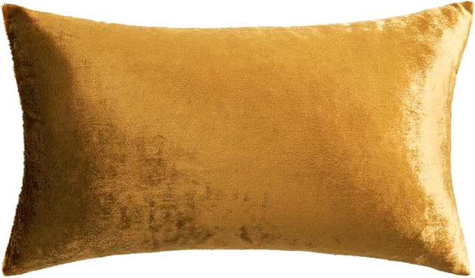 MIULEE 12x20 Inch Lumbar Velvet Throw Pillow Cover Set of 1 Dark Gold | Soft Luxury Decorative Throw Pillow Cover, Single Rectangle Cushion Case, Home Decor for Chair Couch Sofa Bedroom Car Bed