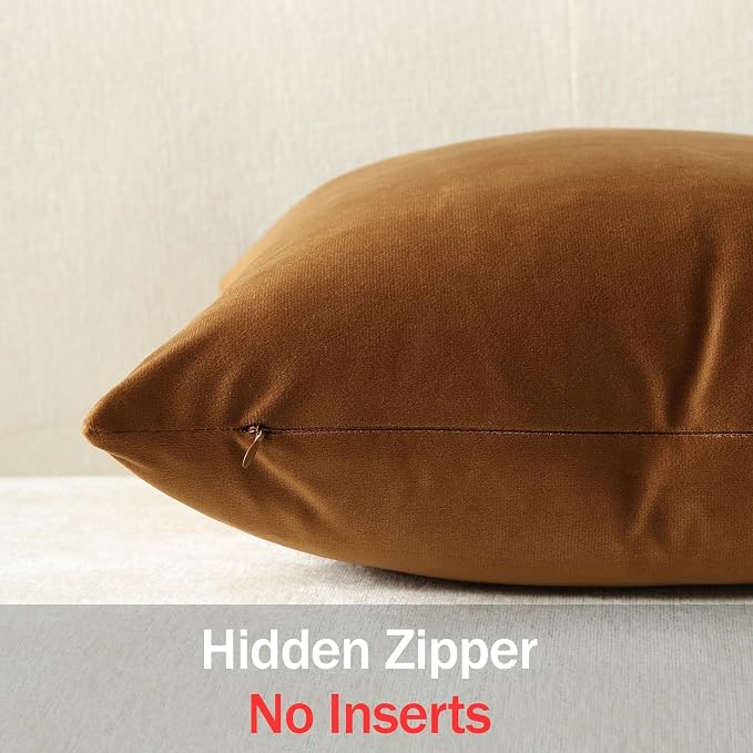 Lumbar Pillow Covers 12x20 Golden Brown: Pack of 2 Cozy Soft Velvet Rectangular Modern Luxury Decorative Throw Pillow Cases for Sofa Couch Living Room Bed Home Decor