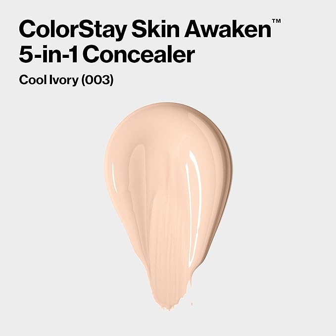 Revlon ColorStay Skin Awaken 5-in-1 Concealer, Lightweight, Creamy Longlasting Face Makeup with Caffeine & Vitamin C, For Imperfections, Dark Circles & Redness, 003 Cool Ivory, 0.27 Fl Oz