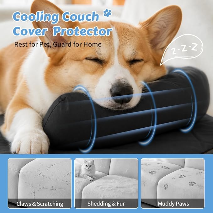 Cooling Dog Bed Mats with Neck & Head Support, 35.43 x31.5 inch Black | for Small and Medium Dogs & Cats, Non-Slip, Machine Washable, Protects Sofa from Fur & Scratches
