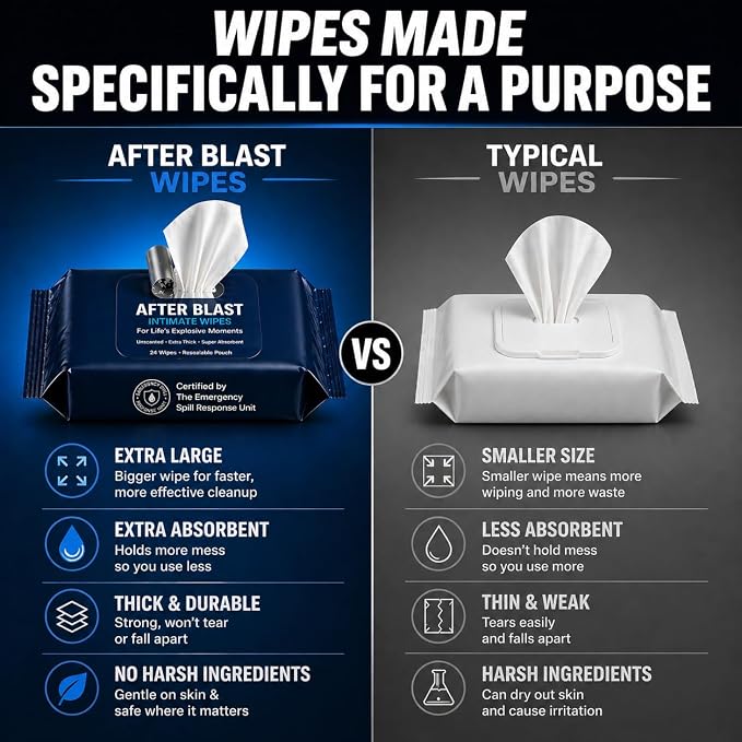 Post-Action Cleanup Wipes – Extra Large Ultra-Thick pH Balanced Unscented After Fun Wipes – Funny Useful Bachelor Gag Gift – Nightstand & Travel Ready – Gifts for Him or Her