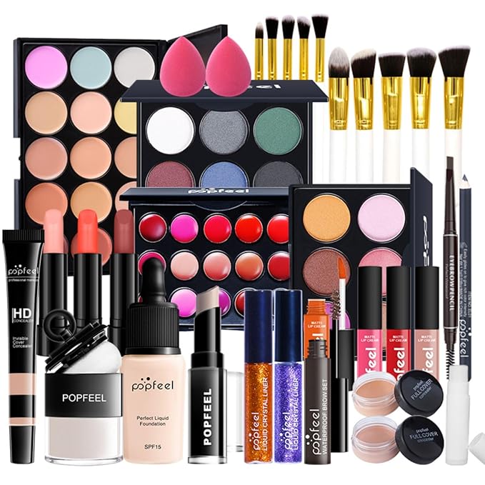 All-in-One Makeup Gift Set Travel Makeup Kit Complete Starter Makeup Bundle Lipgloss Lipstick Concealer Blushes Powder Eyeshadow Palette Cosmetic Palette for Teen Girls & Adults #14