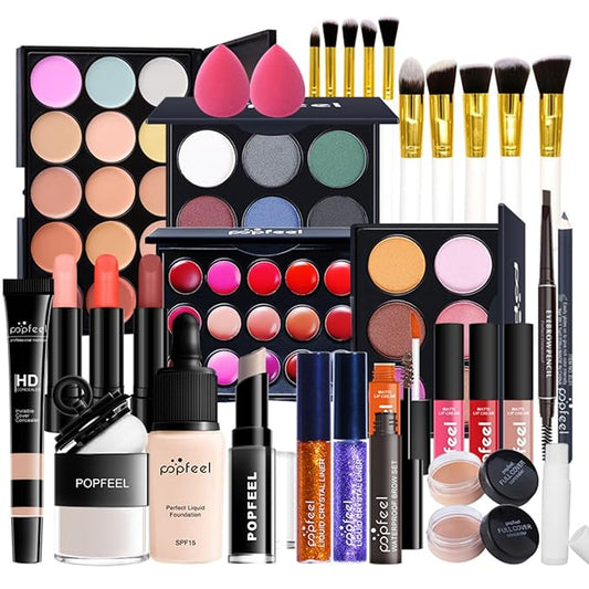 All-in-One Makeup Gift Set Travel Makeup Kit Complete Starter Makeup Bundle Lipgloss Lipstick Concealer Blushes Powder Eyeshadow Palette Cosmetic Palette for Teen Girls & Adults #14