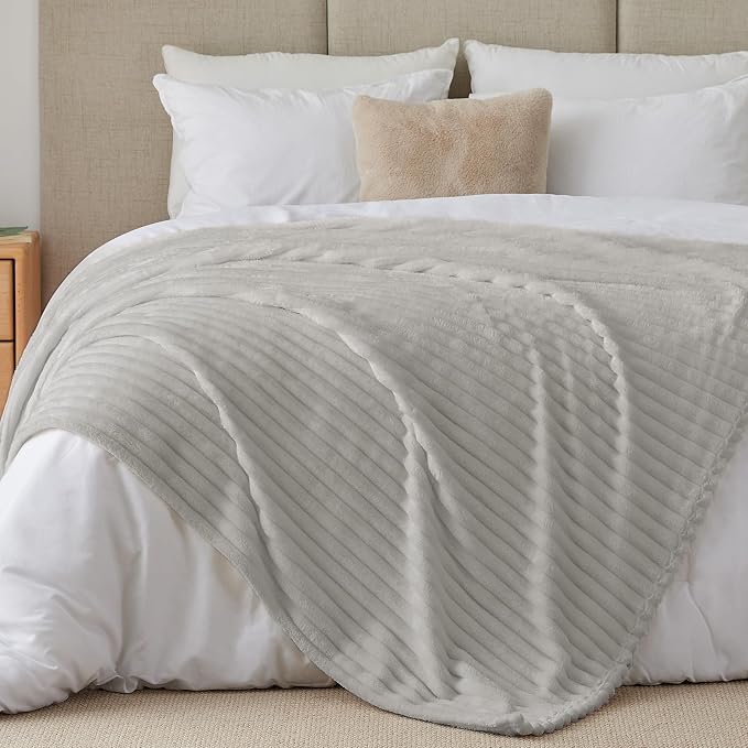 BEDELITE Ribbed King Size Blanket for Bed, Light Grey, 108"x90" | Ultra-Soft Plush Fleece, Warm Yet Lightweight, Ribbed Texture, Home Decor, Machine Washable, Giftable, All-Season Use