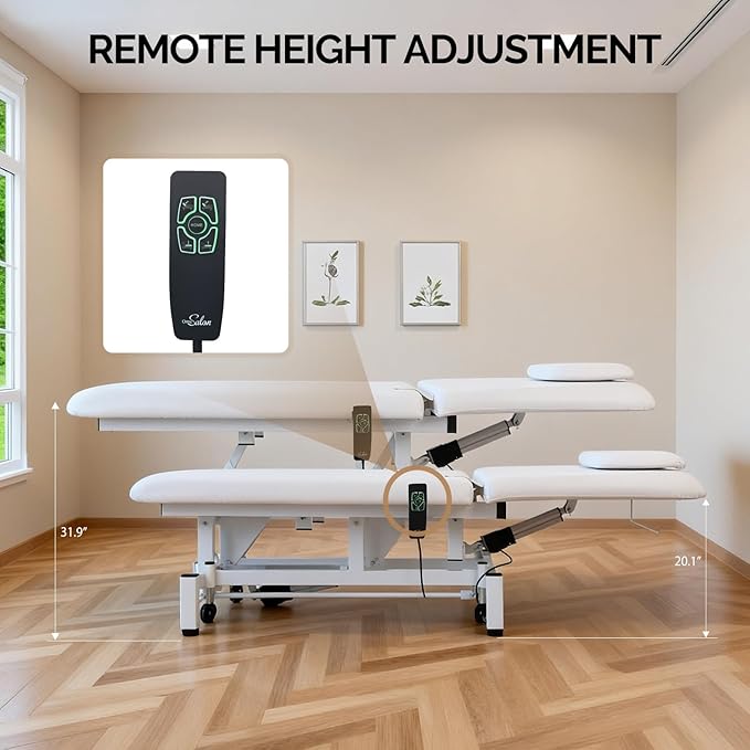 OmySalon 2 Motors Electric Lift Massage Table, Heavy Duty Treatment Bed, Adjustable Height & Backrest Facial Bed for Professional Physical Therapy, Medical Spa, Esthetician, Treatment, Salon (White)