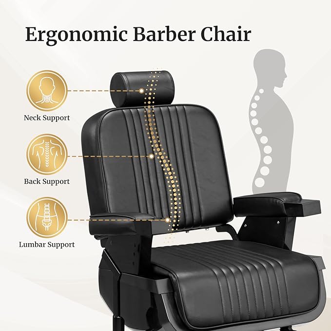 Winado Heavy Duty Vintage Barber Chair, Hydraulic Reclining Salon Chairs for Hair Stylist with Footrest & Headrest, 360° Swivel All Purpose Chair Salon Beauty Spa Shampoo Equipment, Black