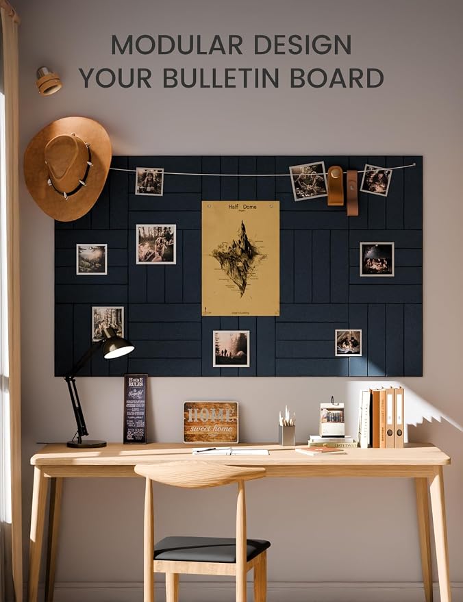 Fluxynara 36" x 24" Large Felt Bulletin Board, Carbon Blue | 6 Pack Cork Board Alternative with 30 Safe Adhesive Tabs, Felt Pin Boards for Wall Decor, Home, Office, Classroom, Dorm