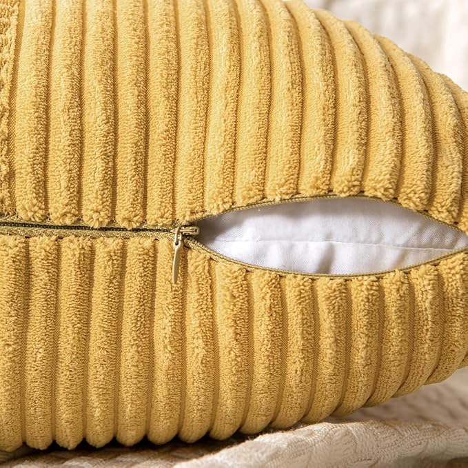 MIULEE Golden Mustard Decorative Lumbar Throw Pillow Covers 12x20 in 2 Pack | Boho Farmhouse Pillow Covers, Soft Cross Corduroy Patchwork Textured Cushion Cases For Bed Sofa
