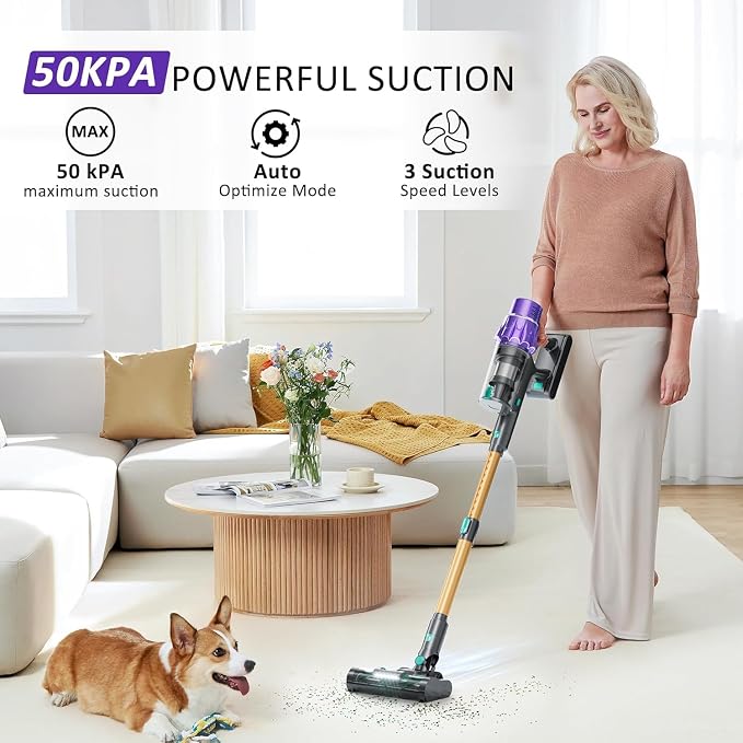 Cordless Vacuum Cleaner, 560W/50KPA/70Mins Vacuum Cleaners for Home with Auto Dust Detection/LED Touch Display, Stick Vacuum Cordless Rechargeable, Pet Vacuum for Pet Hair,Hardwood Floor,Carpet