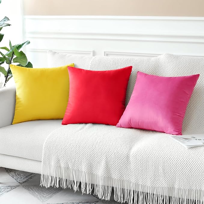 Artscope Luxury Velvet Pillow Covers Decorative Square Pillowcases Soft Solid Cushion Cases for Couch Sofa Bedroom Car Decor 22x22 Inch Red