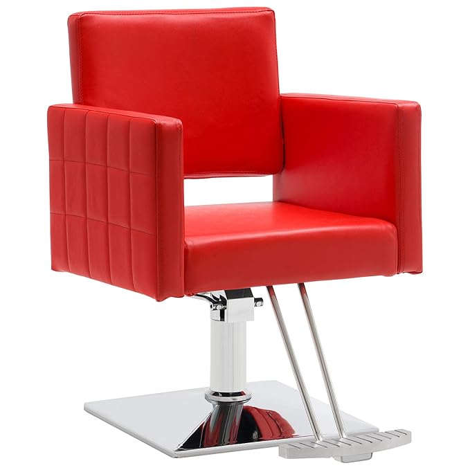 BarberPub Salon Chair for Hair Stylist, Hydraulic Stylist Chair, Adjustable Height, PVC Leather, 360 Degrees Swivel, Barbershop, Home Salon, Adult 8821 (Red)