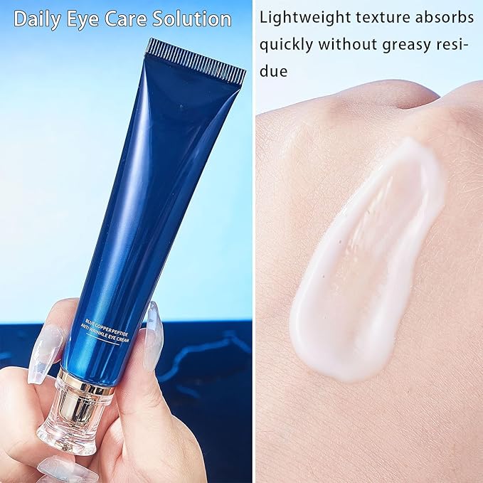 Blue Copper Peptide Eye Cream - GHK-Cu Eye Cream for Dark Circles, Puffiness & Fine Lines, Firming & Hydrating Under Eye Cream with Peptides, 1oz