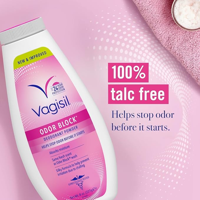 Vagisil Odor Block Deodorant Powder for Women, Helps to Prevents Chafing, Talc-Free, 8 Ounce (Pack of 1)