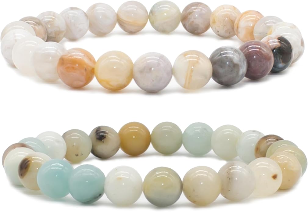 Bivei Natural Gemstone Semi Precious Healing Crystals Handmade Stretchy Round Beads Bracelet,Stocking Stuffers for Women Enhance Positive Energy