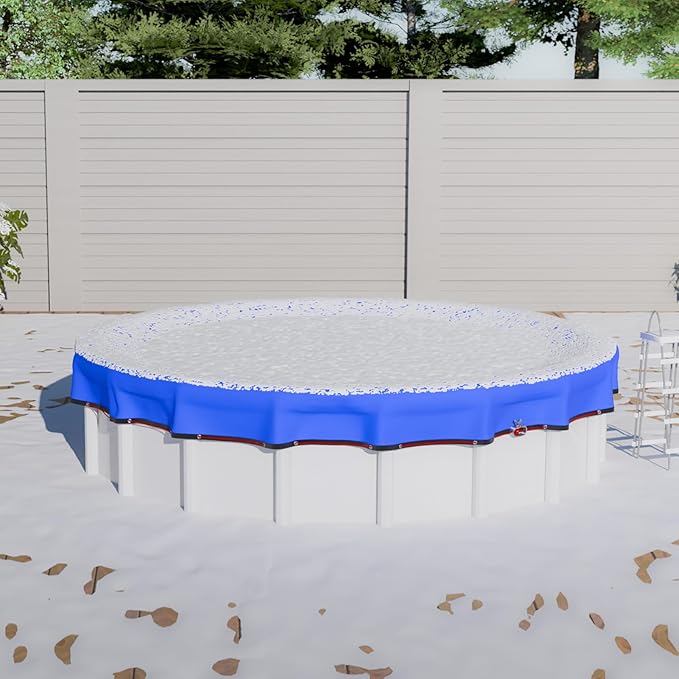 [Upgrade] 18ft/21ft/24ft Pool Cover for Above Ground Pools, 18 Feet Winter Round Swimming Pool Cover with 4 Foot Overlap Extra Thick 500D Cable & Heavy-Duty Winch 18 Foot Round Pool Covers