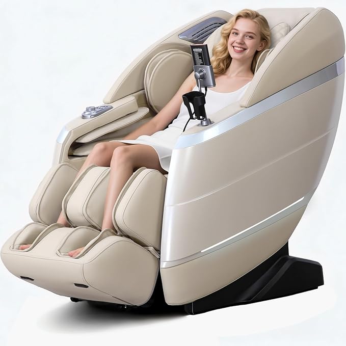 4D Zero Gravity Massage Chair with Deep Tissue Knead & Body Scan - 55" SL-Track Full Body Shiatsu Massage Recliner with Heating, 36 Airbags & Voice Control - 18 Auto Modes & 11 Techniques (Beige)