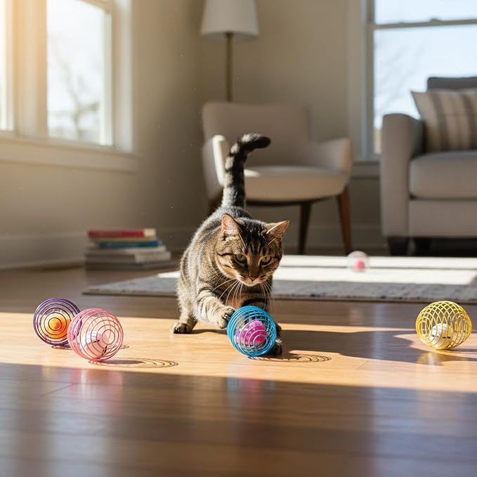 Jecery 5 Pcs Cat Toys Spring,Mouse and Bell,Multicolor