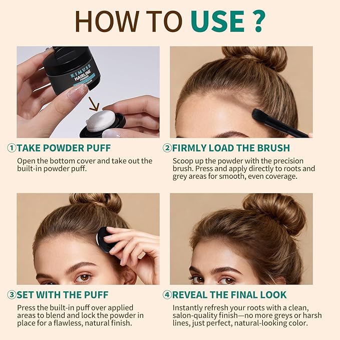 KIMUSE Hairline Powder, Root Touch Up Hair Color, Instantly Conceals Hair Loss, Bald Spot Thin Hair Powder with Dual-ended Hairline Brush for Women and Men, Transfer-proof & Sweat-proof