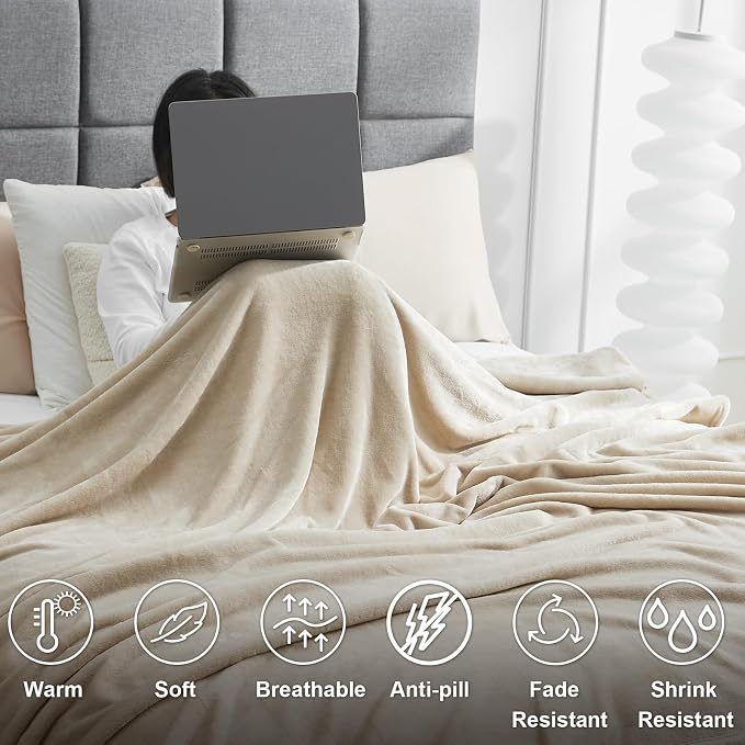 Hansleep Twin Taupe Fleece Blanket, Soft Flannel Bed Blanket | Fuzzy Cozy Blanket 60x80 Inches, Multi-use for Bed, Sofa, Couch, Travel, Camping, All Season Warm Lightweight Cover