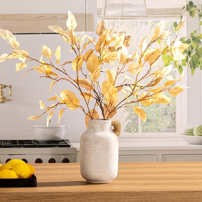 Vanselia Ceramic Flower Vase Home Table Decor Living Room Farmhouse 9.7 in | Large Tall White Rustic Decorative Flowers Vases Plant Modern Decoration for Kitchen Shelf Coffee Dining Centerpieces Desk