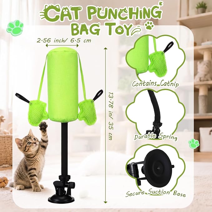1 Pcs Cat Punch Bag Toy Suction Cup Base Catnip,Neon Green