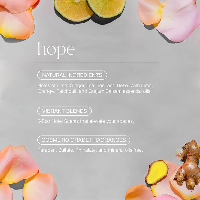 Doctor Aromas Oil Diffuser | Oil Blend Refill Notes of Lime, Ginger, Tea Tree, Rose, for Essential Oil Cold Air Diffusers – Fresh Premium Aroma, Fragrance Mist Refill 500M (Hope®)