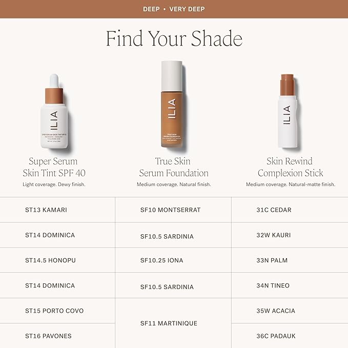 ILIA - True Skin Serum Foundation | Non-comedogenic, Cruelty-Free, Vegan, Weightless Feel, Buildable Coverage, Safe For Sensitive Skin (Martinique SF11)