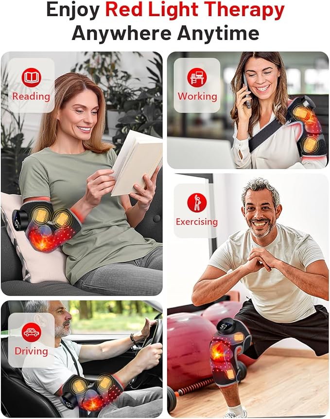 Upgraded PRO Red Light Therapy Knee Brace & 4 Vibration Massage - Rechargeable Controller, 660nm&850nm Red Light Therapy Heated Device for Knee/Elbow/Shoulder