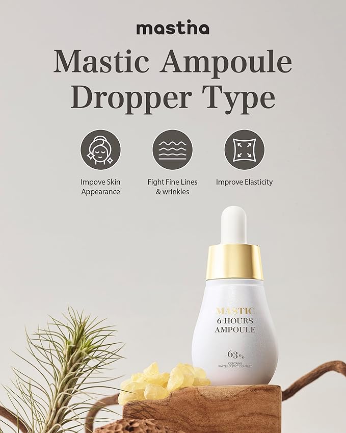 MASTINA Mastic Ampoule Serum (2-Pack, 0.5fl oz Each), Korean Face Serum with 63% Mastic Complex & Niacinamide for Firming & Hydrating, Great Value Pack