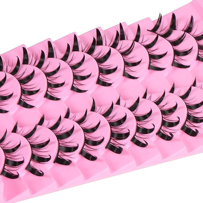 outopen 10 Pairs Doll Manga Lashes Japanese Lashes Spiky Anime Manhua Lash Wet Look Manga Eyelashes Cosplay Makeup False Eyelashes(Wet Doll Eye 10-16 MM)