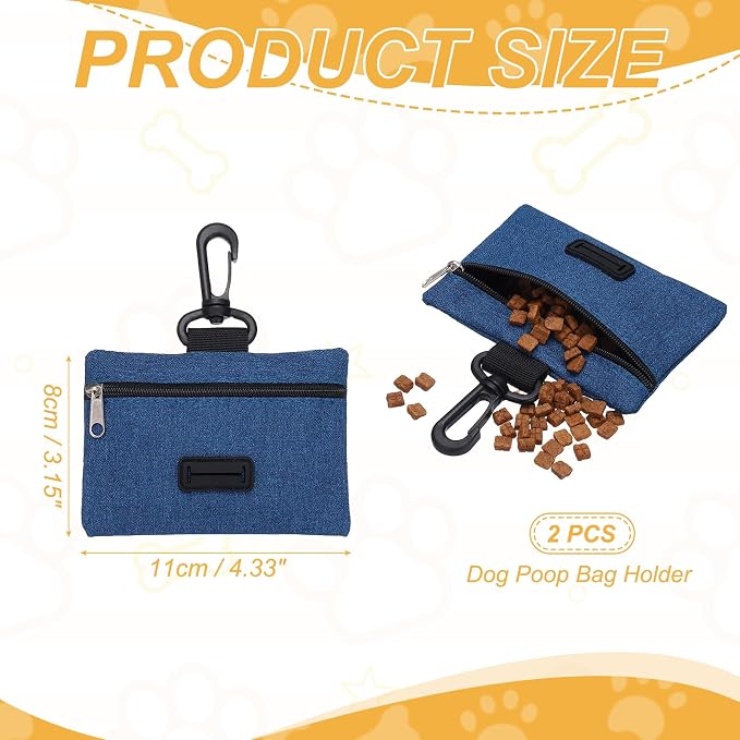Dog Poop Bag Holder, Pet Waste Bag Dispenser Dog Treat Pouch with Clip Oxford Cloth Portable Reusable Easy Cleanup(2Pcs, Navy Blue), Intended for Outdoor/Travel/Walking