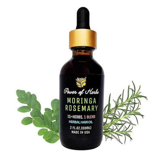 Moringa Rosemary Ayurvedic Herbal Hair Oil with Pumpkin Seed, Amla & 15+ Herbs - Made in USA with Organic Ingredients, Supports Thicker, Shinier Hair Growth for All Types, 2 oz