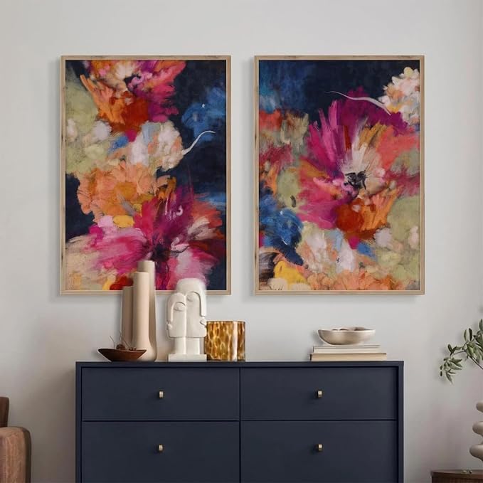 Colorful Abstract Wall Art Decor Modern Flower Canvas Wall Art Abstract Floral Pictures Painting Modern Colorful Artwork Posters Abstract Prints for Living Room Bedroom 12x16 Inch Unframed Set of 2