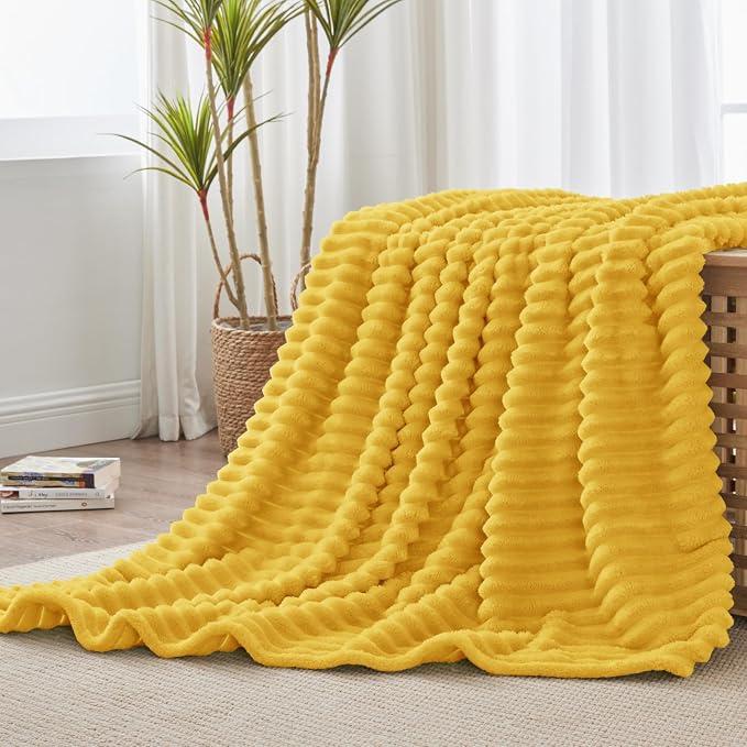 BEDELITE Striped Fleece Throw Blanket, Light Yellow, 50"x60" | 300GSM Microfiber Fleece, Soft Cozy, Lightweight Warm, Double-Sided Plush, Machine Washable, Gift, Room Decor, for Couch Sofa