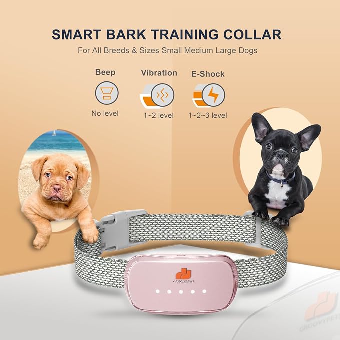 Smart Automatic Anti bark Dog Collar Intelligent Waterproof Rechargeable Barking Terminator (Pink Bark Collar)