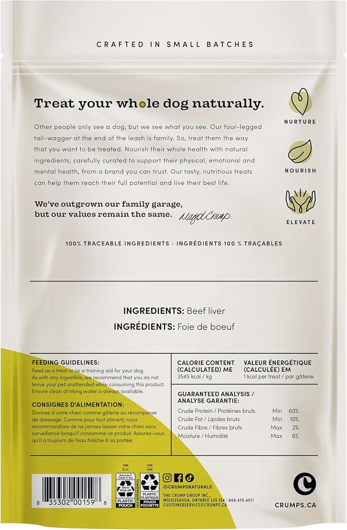 Crumps' Naturals Freeze Dried Beef Liver Mini Trainers, 4.4oz, Dog Treats