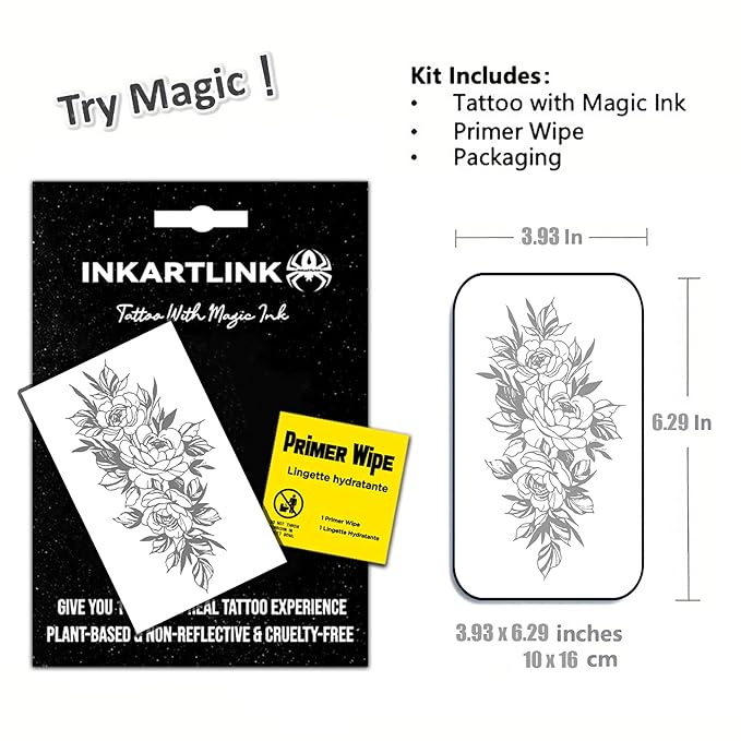 INKARTLINK Semi Permanent Tattoo, Temporary Tattoo, Beautiful and Realistic Design, Fun Tattoo Experience, Cruelty-free, Non-reflective, Waterproof (Flowers 9)