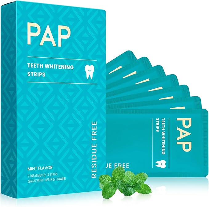 Pap Dry Teeth Whitening Strips 14 Count No Gel Residue Dentist Recommended Sensitivity-Free Formula Enamel Safe Mint Fresh Whitener for Coffee Tea Stains Removal 7 Treatments