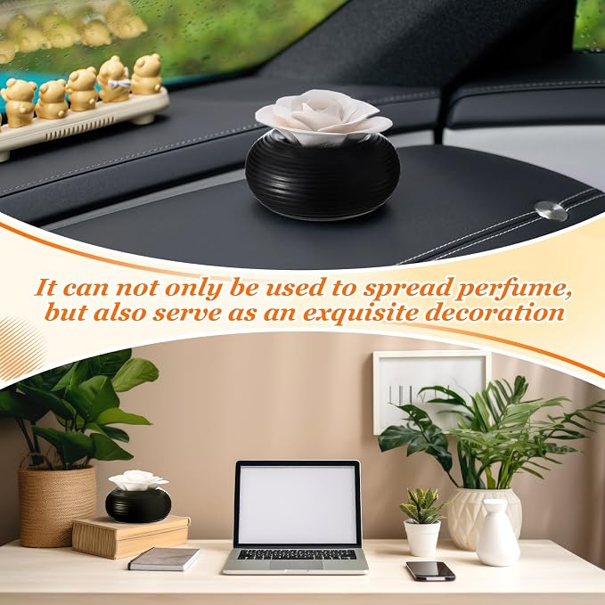 Honeydak 2 Pcs Ceramic Essential Oil Diffuser, Non Electric Reedless Passive Porcelain Flower Aromatherapy Diffuser, Decorative Floral Design Tabletop Office Home Bathroom Decor (Rose)