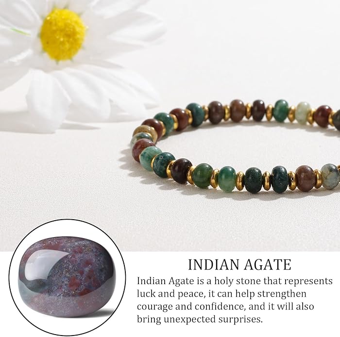 GolbalJew 4 * 6mm Gemstone Rondelle Bead Bracelets for Women Healing Crystal Stone Beads Bracelet Handmade Beaded Spiritual Jewelry Gifts