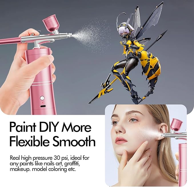 Airbrush Kit Portable Airbrush Air Brush Kit with Air Compressor Airbrush for Nails Airbrush Compressor High Pressure Nail Airbrush Machine Handheld Mini Air Brush Kit (Pink)