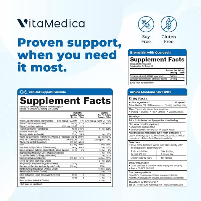 VitaMedica | Arnica Montana 30X + Bromelain with Quercetin + Clinical Support Formula Bundle