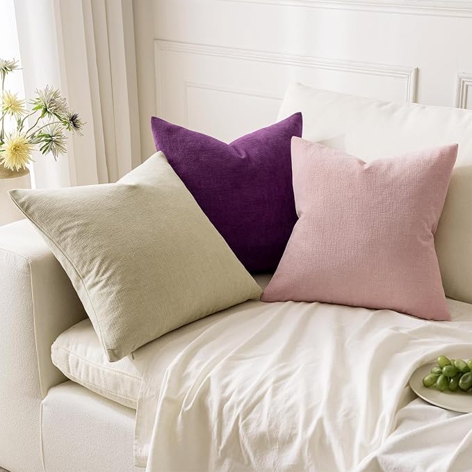 MIULEE Plum Purple Chenille Couch Throw Pillow Covers, 20x20 | Set of 2, Soft Farmhouse Modern Home Decor, Decorative Pillowcases for Sofa Living Room Bed