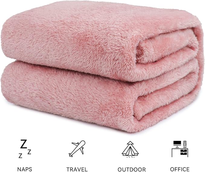 Pink Plush Throw Blanket, Soft Flannel Fleece Blanket for Couch Sofa Bed, Elegant Home Decor Blanket, Cozy Warm Throw for Bedroom, Gifts for Women, Birthday Gifts for Wife Mom Girlfriend