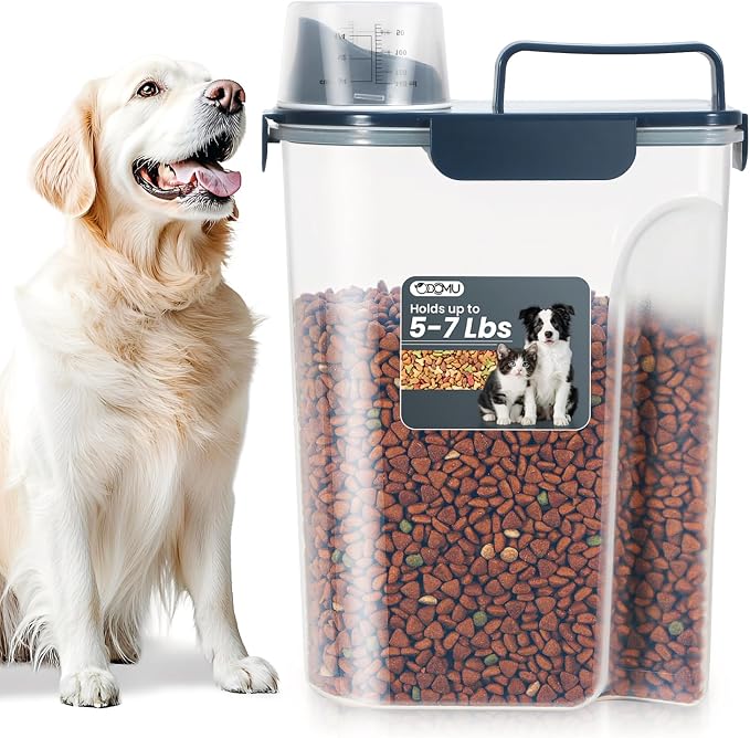 Dog Cat Food Storage Container with Cup (Ink Blue, 5L)
