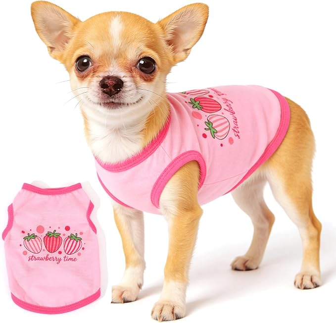 3 Pieces Chihuahua Clothes Dog Summer Shirts Dog Clothes for Small Dogs Girl Pink Cute Strawberry Donut Printed Soft Puppy Outfits Pet Tshirts XXS (Pink,Rose,Purple,XXSmall)