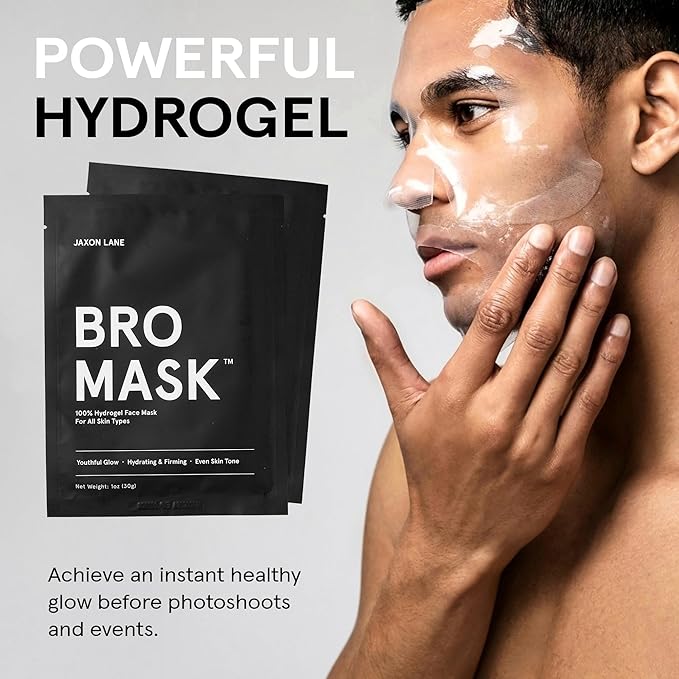 JAXON LANE BRO MASK Premium Korean Face Mask for Men (4 x 4 Pack) - Anti Aging Sheet Masks w/Hydrogel, Vitamin C, Hydrolyzed Collagen, & Hyaluronic Acid - Perfect Skin Care for Men