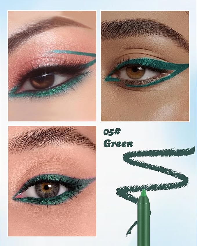 Waterline Gel Eyeliner Pencil, Green Matte Waterproof Long Lasting Cream Eye Liner Pencil with Sharpener, Hypoallergenic Highly Pigmented Precision Smudge-Proof Smooth Eyeliner Makeup Pen for Women-05